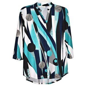 BAISHENGGT Teal Womens 3/4 Sleeve Floral Printed Notch V Neck Blouses Tunics Top